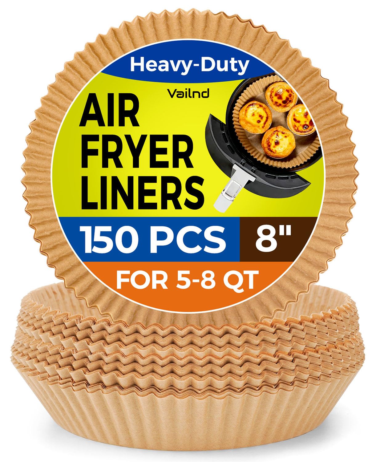 Photo 1 of Vailnd Air Fryer Liners Disposable for Ninja, 150 Pcs 8" Round Airfryer Paper Liner Heavy-Duty, Non-Stick and Grease-Proof Parchment Paper Sheets for 5-8 qt Basket Air Fryers Oven Steamer