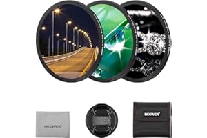 NEEWER 3PCS 67mm Star Filters, Adjustable Cross Screen Star Effect Filter (4, 6, 8 Points) with Ultra Slim Aluminum Alloy Fra
