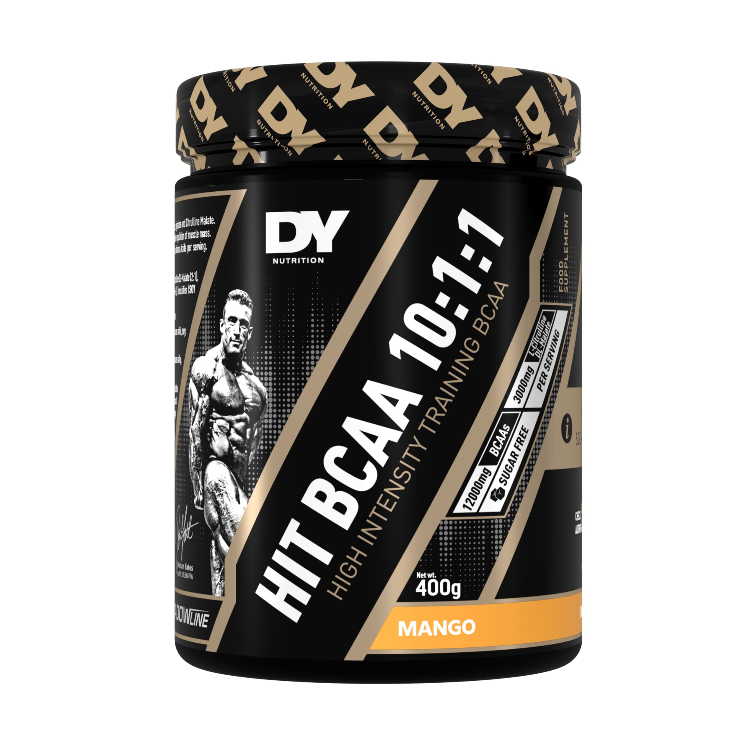 DY Nutrition HIT BCAA 10:1:1 (Mango) with L-Citrulline Malate, Beta Alanine + 12g of Branch Chain Amino Acids 400g Powder, 20 Servings - Optimal Pump & Performance | Non Stim Pre & Intra Workout