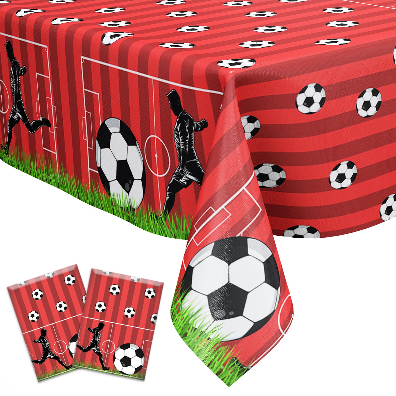 Funmemoir 2 Pack Football Tablecloth Red Football Party Decorations Table Cloth Disposable Football Rectangle Table Cover 51x108 Inch for Football Events Football Theme Birthday Decorations