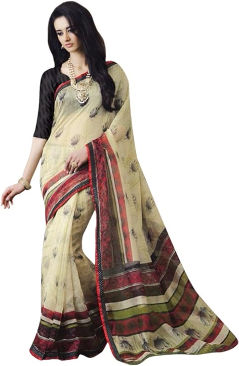 cream chiffon saree