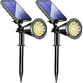 KEV 800 Lumens Solar Spot Lights Outdoor,18 LEDs Solar Flood Lights with 2 Modes &amp;Adjustable &amp;IPX65 Waterproof,Solar Spotlight for Driveway/Backyard/Patio Landscape/Tree/Garage(Warm White,2 Pack)