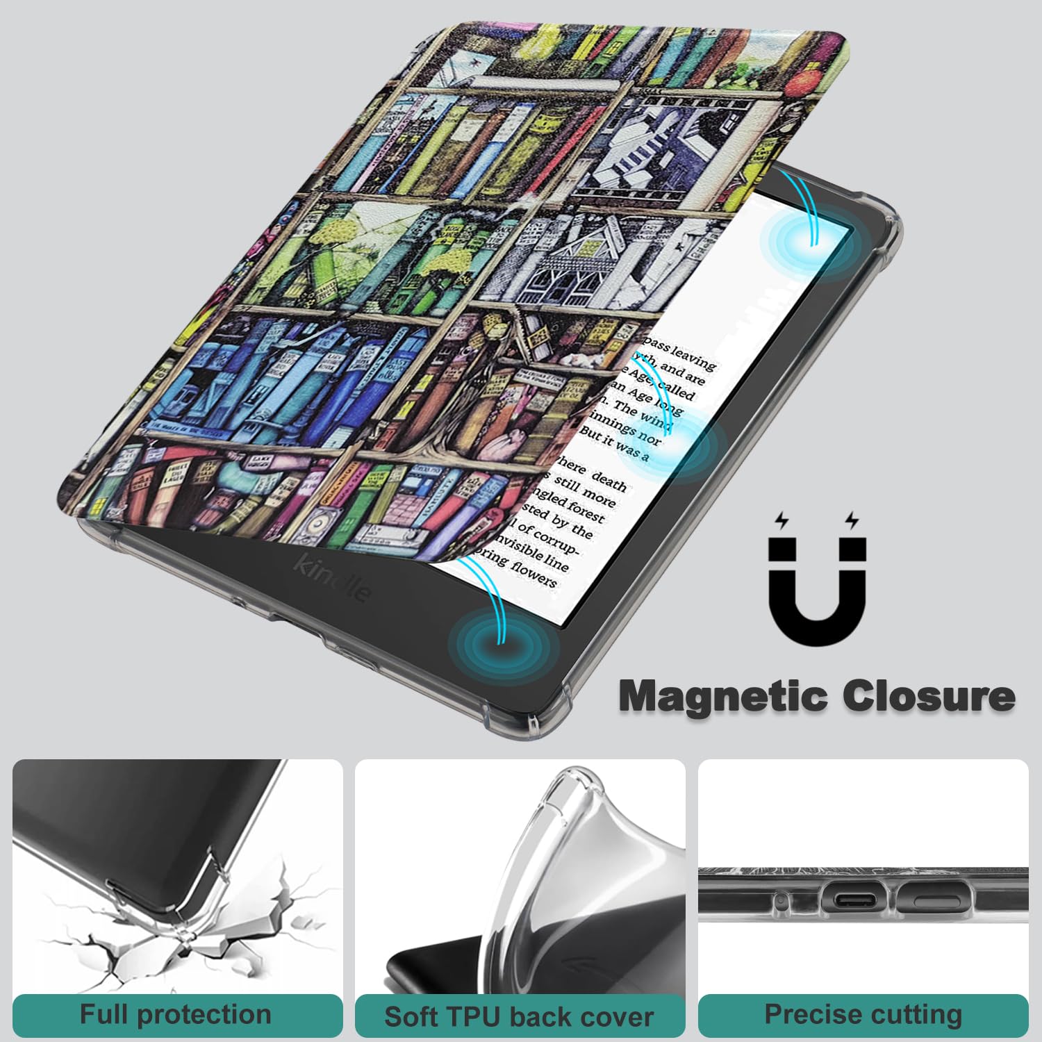 SCSVPN Clear Case for 7'' Kindle Paperwhite 12th Generation and Kindle Colorsoft Signature Edition (2024) - Ultra Slim PU Leather Soft Flexible Transparent TPU Back Cover with Auto Wake/Sleep Feature