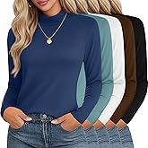 Neer 5 Pack Women's Turtleneck Long Sleeve Tops Basic Thermal Cotton Underwear Base Layer Fall Winter Shirts Multipack