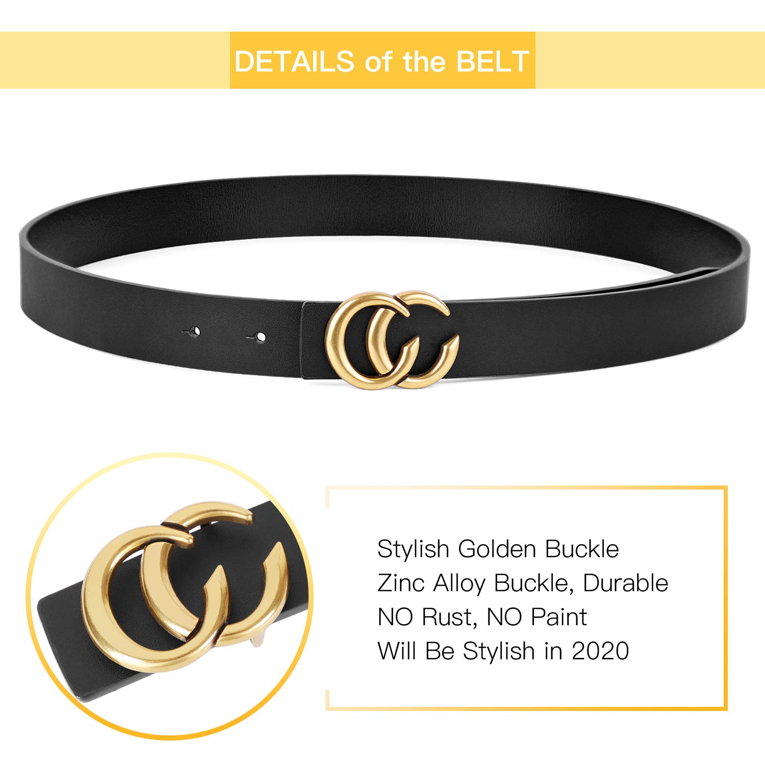 Women Genuine Leather Belt Ladies Skinny Dress Belt Fashion Waist Belt with Gold Buckle for Jeans Pants Skirt, Black, Suit for Pants 27\