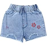 Peacolate 4-11Y Little&Big Girls Summer Denim Shorts Elastic Waistband Flower Ripped Jeans