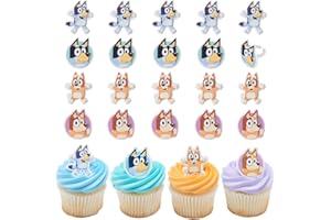 DecoPac Bluey So Much Fun Rings, 24 Cupcake Decorations Featuring Bluey, Bingo, Bandit, and Chilli, 3D Food Safe Cake Toppers – 24 Pack