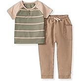 Burt's Bees Baby Baby Boys Short Sleeve Shirt and Pant Set, Top & Bottom Outfit Bundle, 100% Organic Cotton