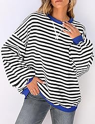 UEU Women Oversized Striped Color Block Sweatshirt