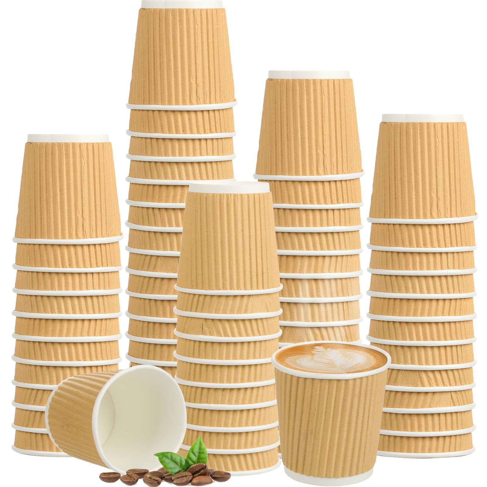 Photo 1 of 200 Pcs 4oz Paper Espresso Cups Ripple Wall Hot Cups For Coffee Disposable Coffee Cup Paper Hot/Cold Drinking Cups for Party, Picnic, Travel and Events