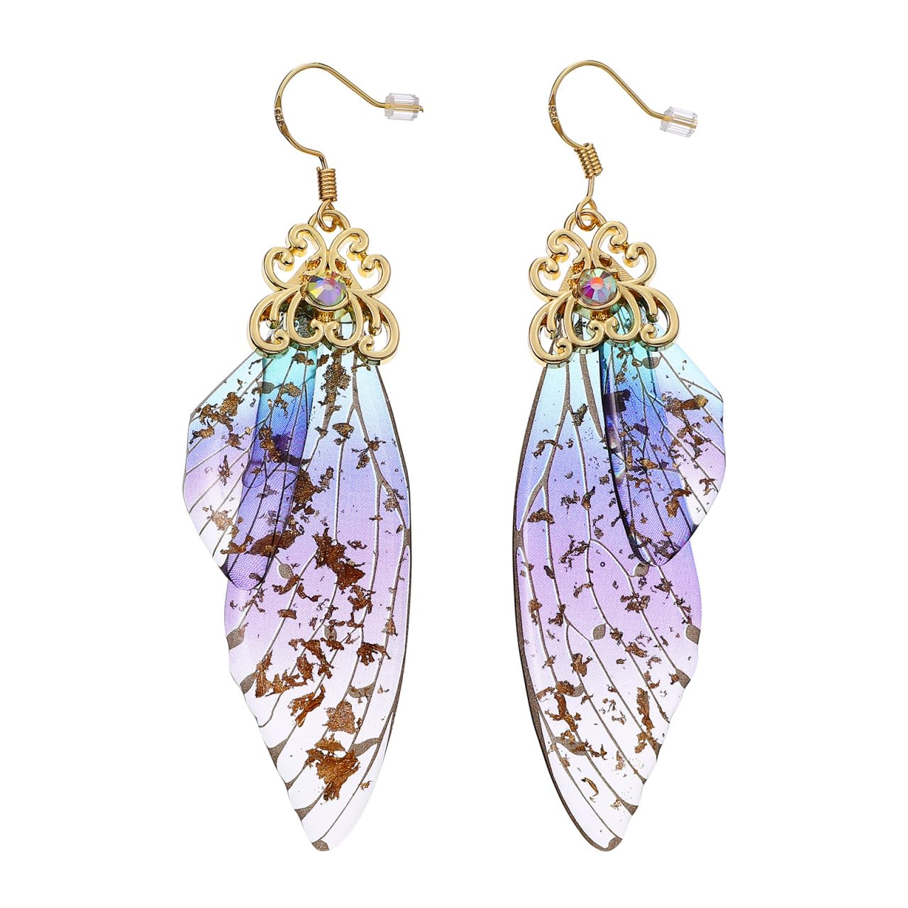 Holibanna Butterfly Wings Earrings Long Fairy Tale Butterfly Bridal Drop Earrings Fancy Women Accessories (Gold Foil Blue)