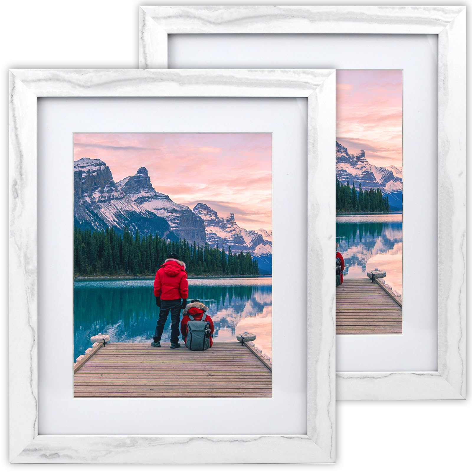 Photo 1 of HOMEPIC 8x10 Picture Frame Set 2 Pack, Marble White 8x10 Photo Frames with Mat, MDF Distressed Wooden Frame for Table Top Display Frames 8x10 for Wall Decoration with Hang nails