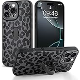 Jefonha Compatible with iPhone 16 Pro Case with Finger Hand Strap Kickstand, Trendy Cool Leopard Cheetah Print Phone Case for Women Men, Full Camera Protection Shockproof Protective Cover, Black