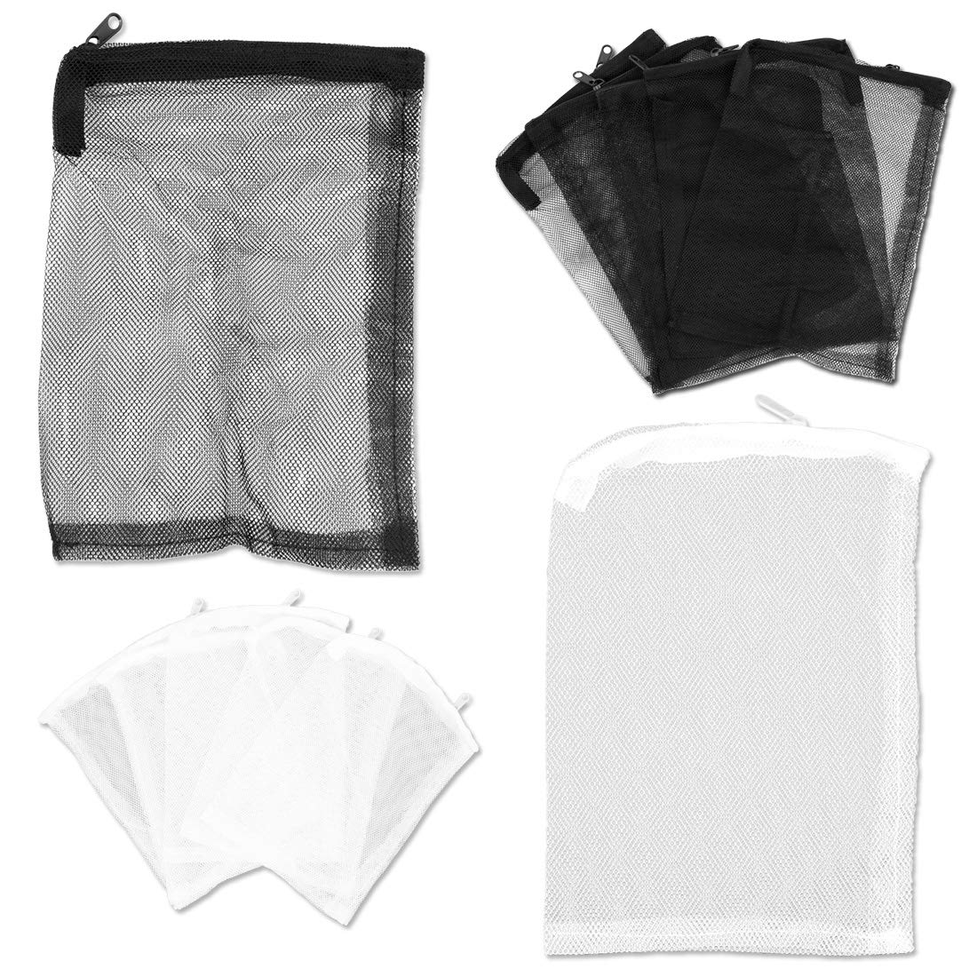 30 Pieces Aquarium Filter Bag, Reusable Nylon Media Mesh Filter Bags with Plastic Zipper for Activated Carbon, Biospheres, Ceramic Rings(White and Black)