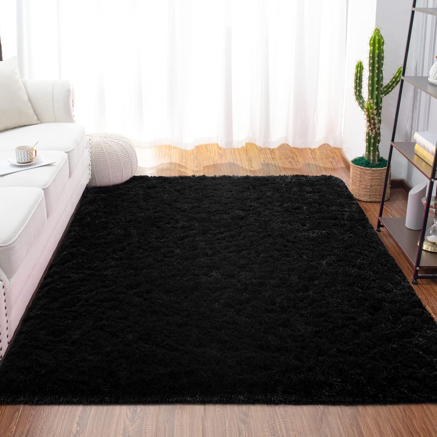 Rugs, Pads & Protectors - junovo Ultra Soft Area Rugs 3x5 Feet Fluffy Carpets for Bedroom Kids Girls Boys Baby Living Room Shaggy Floor Nursery Rug Home Decor Mats, Black