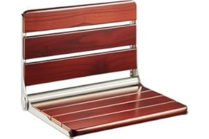 Upgraded 18" ADA Compliant Folding Teak Shower Seat Wall Mounted-Teak Folding Shower Bench, Folding Shower Seat for Inside Sh