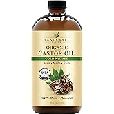 Handcraft Blends Cold-Pressed Organic Castor Oil in Glass Bottle - 16 Fl Oz - 100% Pure and Natural - Premium Grade Oil for H