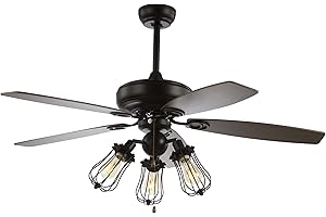 JONATHAN Y JYL9601A Lucas 52" Caged 3-Light Metal/Wood LED Ceiling Fan and Pull Chain, Farmhouse, Bohemian, Industrial, Rustic, Transitional, Southwestern for Home, Kitchen, Living Room, Black