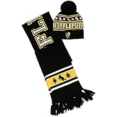 Harry Potter Wizarding World Gryffindor, Slytherin, Ravenclaw, Hufflepuff House Knit Scarf & Cuff Beanie Set, One Size (HUFFLEPUFF)