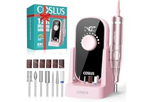 COSLUS Electric Nail Drill Professional: 40000 RPM Rechargeable Nail File with Stand for Acrylic Gel Nails - Stable & Smooth Grinding, Easy to Use, Ideal for Beginners Women, Home DIY and Salon, Pink