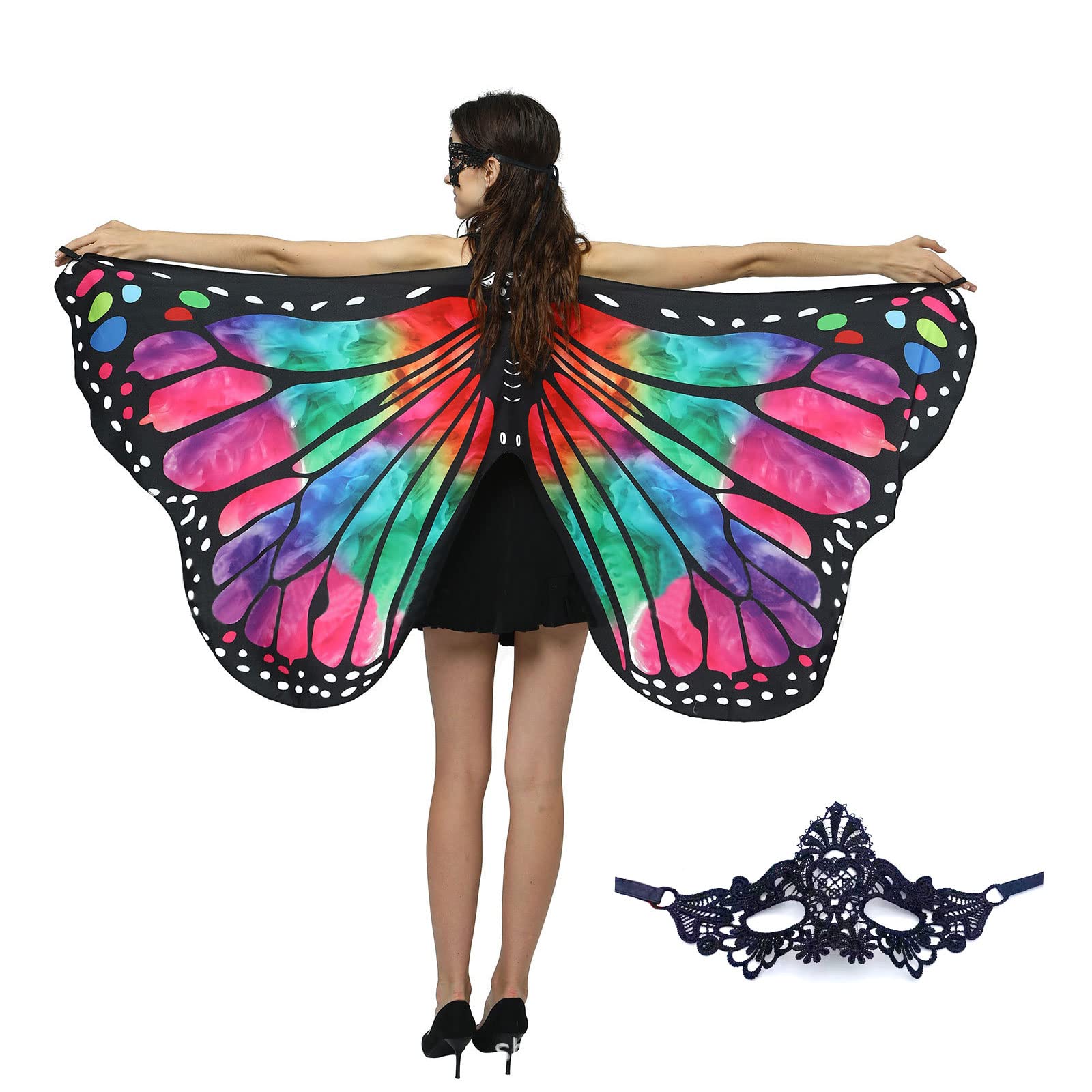 TSHAOUN Butterfly Wings Halloween Butterfly Cloak Fairy Wing Cape Womens Butterfly Shawl Pixie Cosplay Accessory Soft Butterfly Cape Costume for Girls Women(Rainbow)