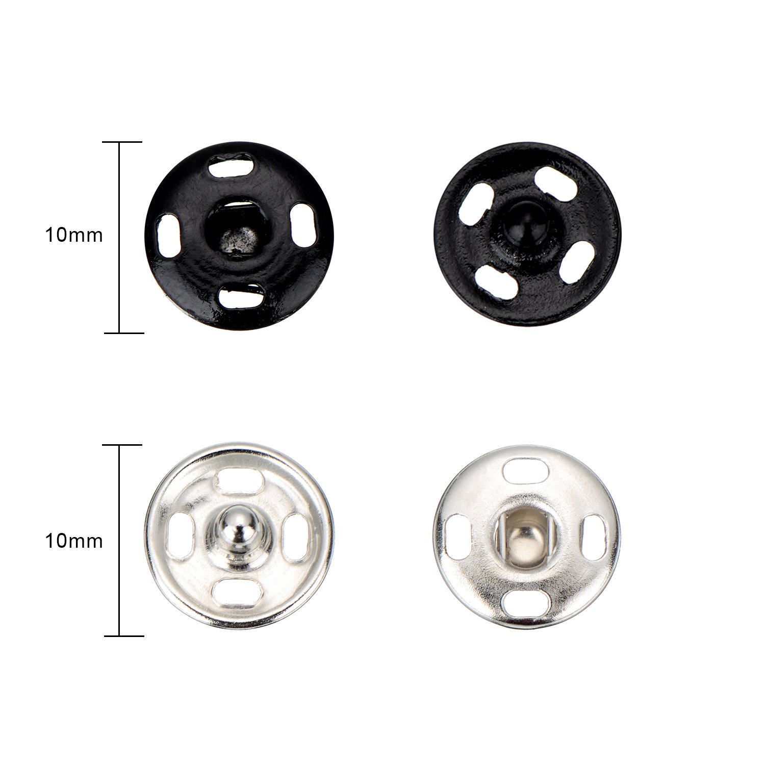 Sumind 100 Sets Sew-on Snap Buttons Metal Snap Fastener Press Button for Sewing Clothing, Black and Silvery (10mm)