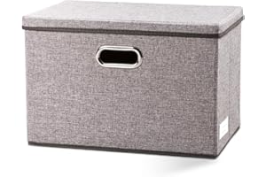 PRANDOM Large Foldable Storage Bin with Lid [1-Pack] Linen Fabric Decorative Storage Box Organizer Containers Basket Cube wit