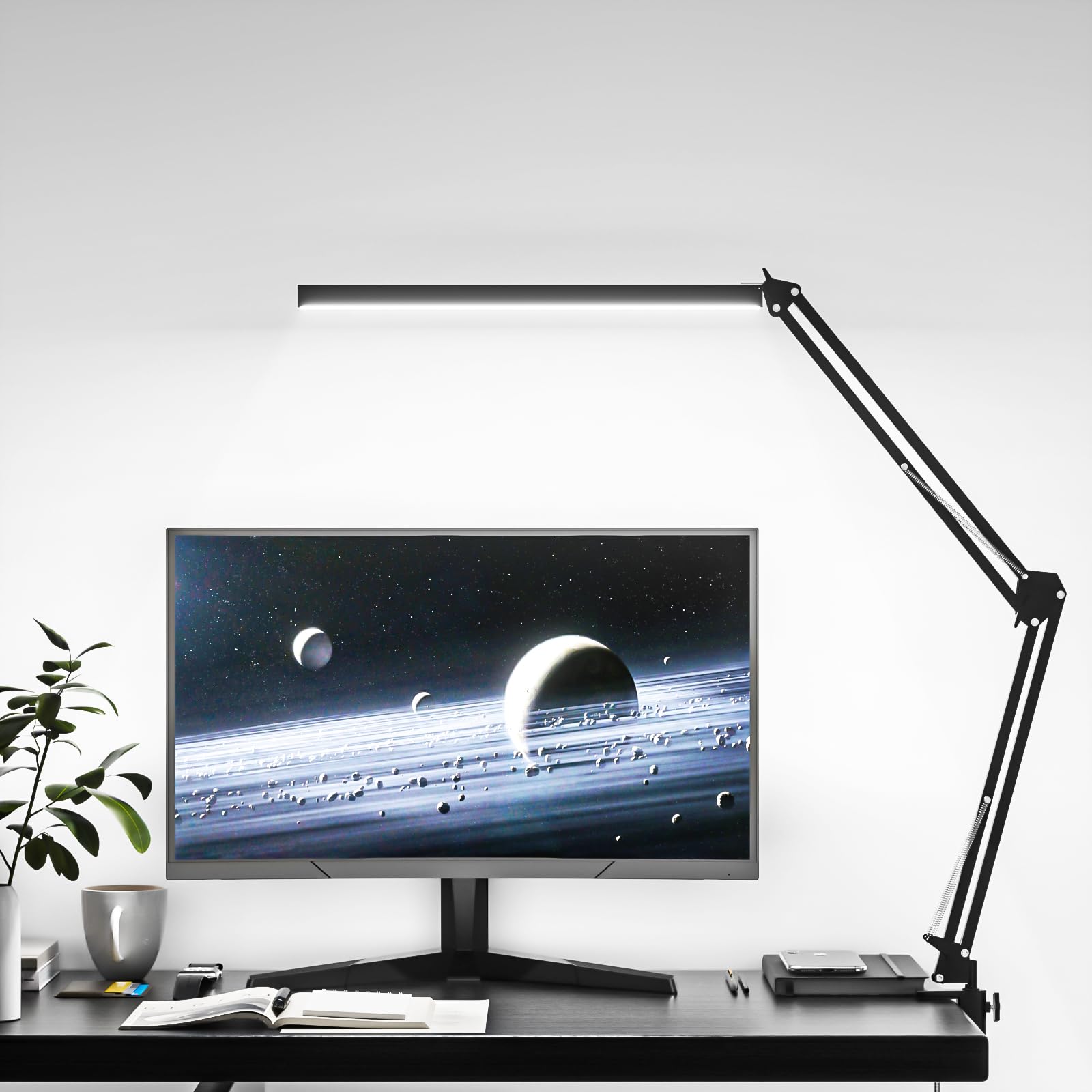 Photo 1 of BZBRLZ LED Desk Lamp, Manicure Table Lamp, Eye-Caring Drafting Light, Dimmable Office Table Lamp with 3 Color Modes, 10 Brightness Levels & Adapter, Memory Function(Black)