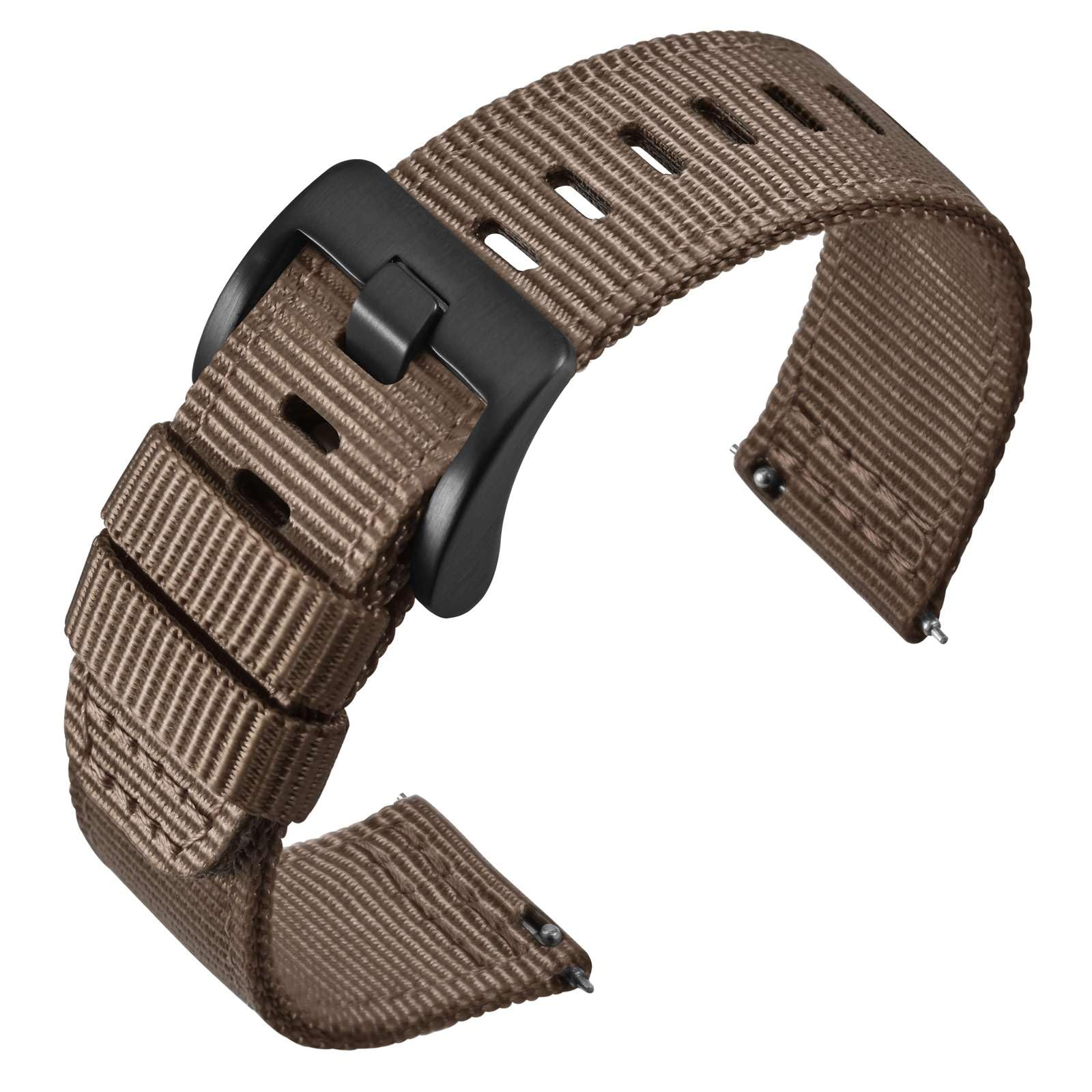 Photo 1 of ANNEFIT Quick Release Watch Bands 20mm, Military Nylon Watch Strap for Men, Heavy Duty Stainless Steel Brushed Black Buckle (Brown)