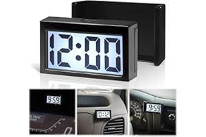 Betus Upgraded Car Digital Clock with Backlight – Stick-On or Clip-On Clock for Dashboard & Air Vent – Large Time & Day Display – Easy to Install – Compact Size – Black, 1 Pack