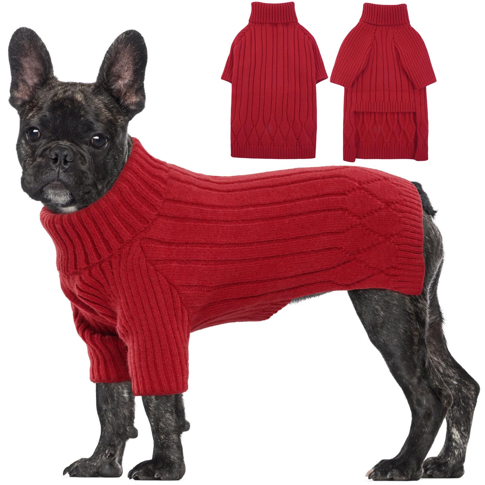 OUOBOB Dog Jumper for Medium Dogs, Warm Winter Fall Turtleneck Knitwear, Christmas Pet Sweatshirt Clothes for Girls Boys, French Bulldog, Beagle (Red M) — image 1