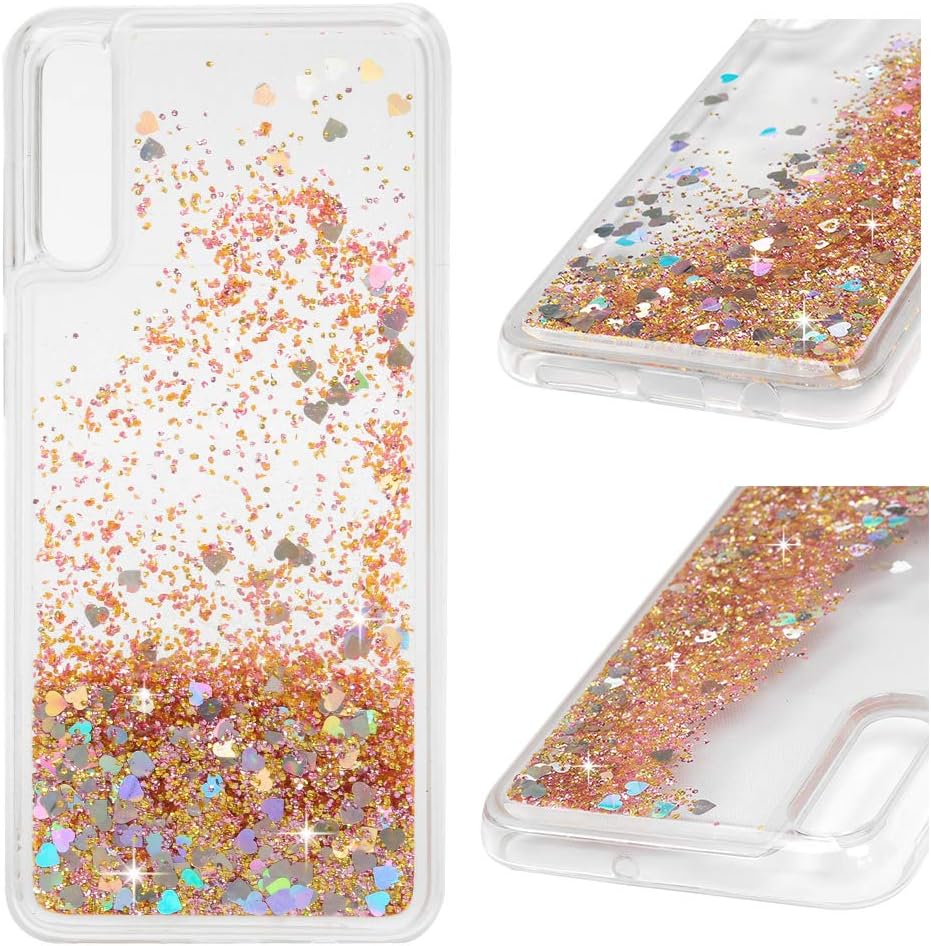 AuchSo Samsung A70 Phone Case, Liquid Glitter Creative Liquid Quicksand Flowing TPU Cover with Flexible Soft Anti Slip Protective Skins-Gold