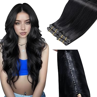 LaaVoo Unsichtbar Tressen Echthaar 50cm Schwarz Weft Extensions Echthaar Nahtlos Kleberfrei Tressen Echthaar Extensions für mehr Volumen 100g #1
