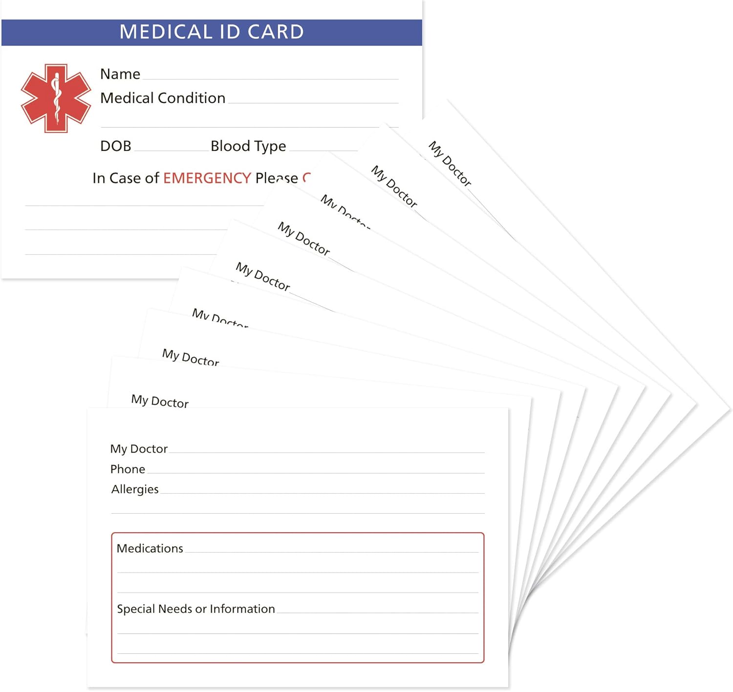 Amazon.com: 5-Pack Medical Alert ID Wallet Card Emergency 2.15 * 3.35 inch (10): Health ...