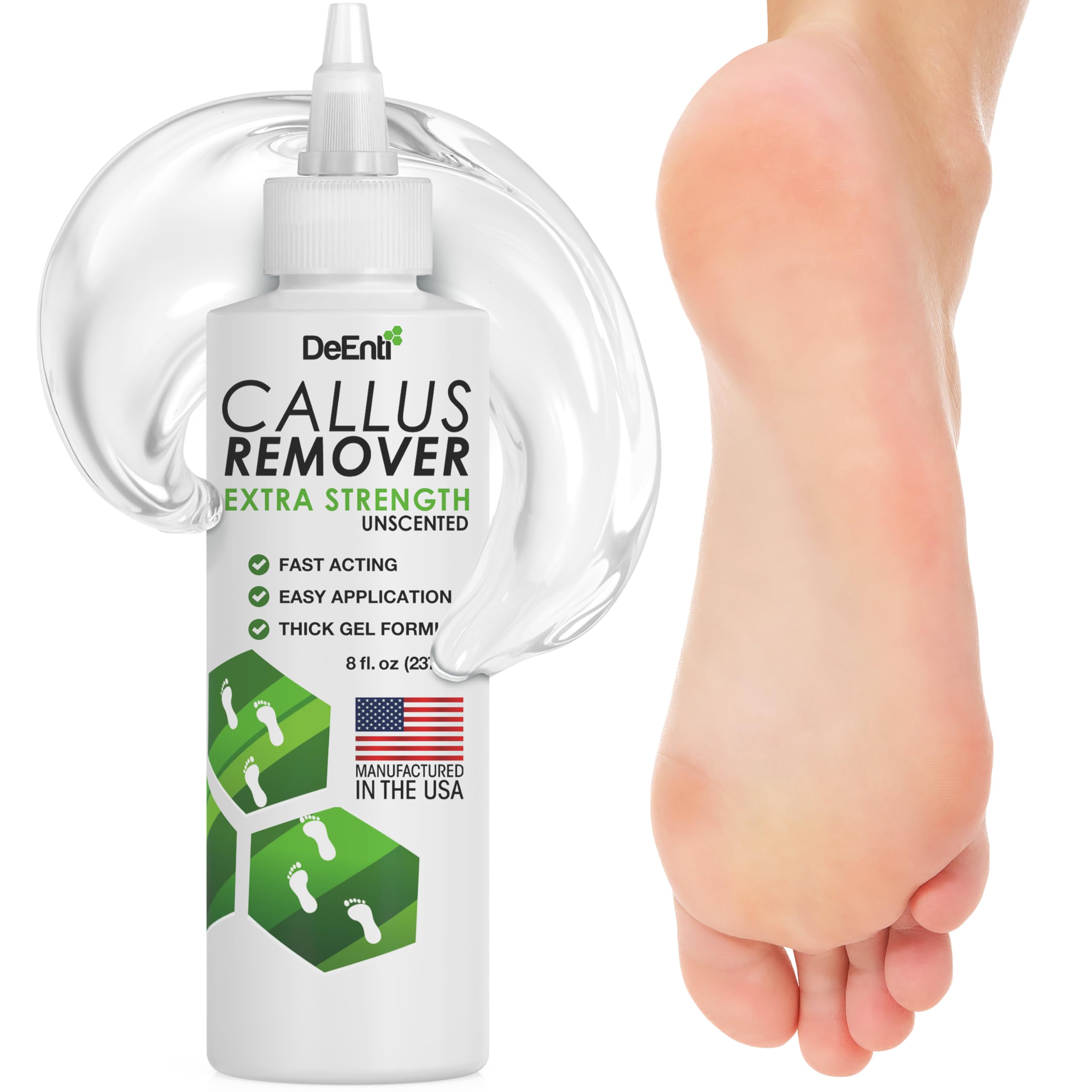DeEnti Callus Remover for Feet, Extra Strength Foot Callus Remover Gel, 8oz Salon Grade Home Pedicure Supplies for Dry Skin, Cracked Heel, Professional Strength Foot Care, Unscented