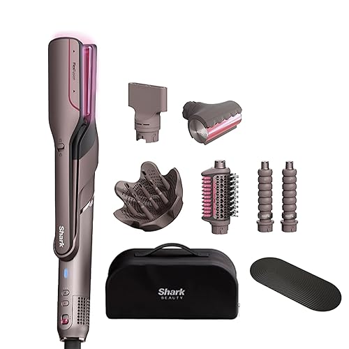 Shark FlexFusion Multi Hot Air Styler, Hair Dryer & Ceramic Straightener with 5 Styling Attachments, No Heat Damage, Scalp Shield, Storage Case, Silicone Mat – Cosmic Blush HD652SQUK
