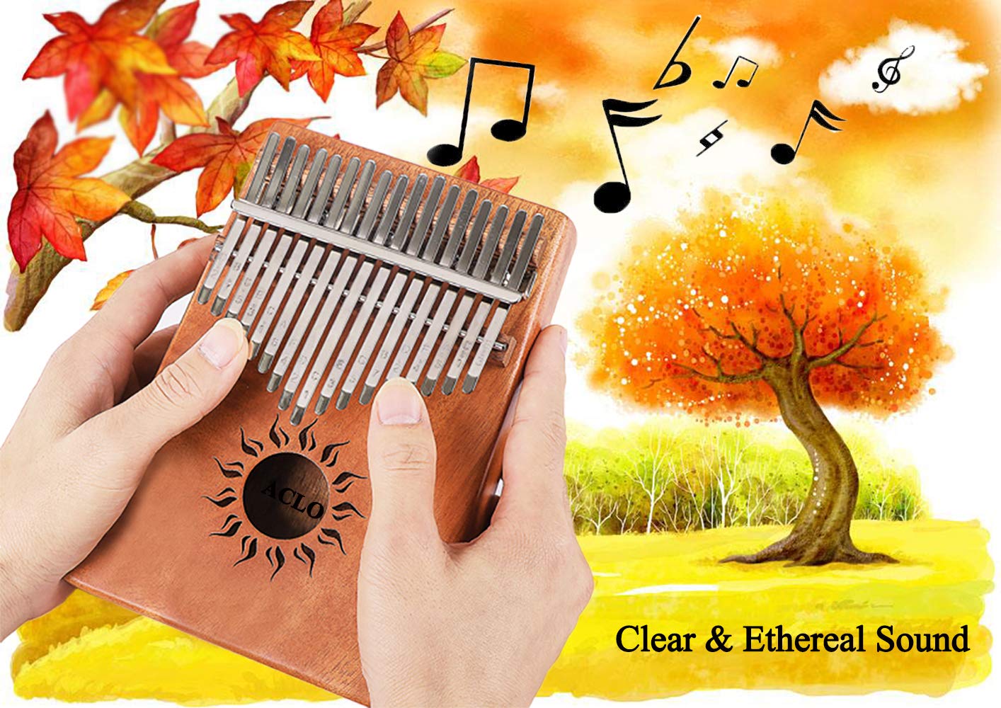 Kalimba 17 Keys Thumb Piano with Solid Mahogany Wood Portable Africa Mbira Finger Piano Gifts for Kids and piano Beginners Professionals Including Study Instruction, Tune Hammer and Carrying Bag