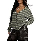 Milumia Women's Striped Button Down Sweater Cardigan V Neck Long Sleeve Y2k Loose Knit Tops