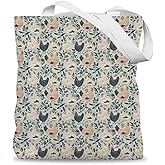 LADOCK Rustic Floral Chicken Tote Bag, Chicken Lover Mom Lady Gifts Canvas Tote Bags for Women, Cottagecore Botanical Rooster Hen Reusable Grocery Shopping Bags