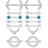 Dyknasz 14G Nipple Rings for Women - Surgical Steel Piercing Jewelry, Shield Barbell Ring Bar With Clear Diamond CZ Set