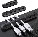 SOULWIT Cable Holder Clips 3-Pack Silicone Adhesive USB Cable Organizer Black