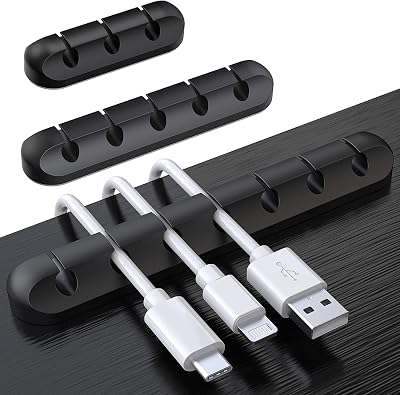 SOULWIT Cable Holder Clips 3-Pack Silicone Adhesive USB Cable Organizer Black