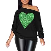 PESION Womens Off The Shoulder Tops Sexy Shiny Metallic Shirts Long Sleeves Fashion Graphic T-Shirts Blouses