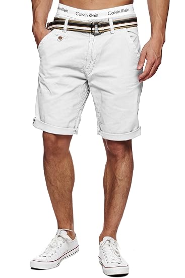 Indicode Herren Cuba Chino-Shorts Kurze Hose mit Gürtel aus 100% Baumwolle