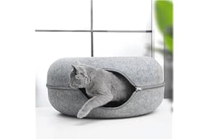 Cat Tunnel Bed, 7.87 x19.6 Inch Felt Tunnel Cat Nest, Round Felt Donut Cat Nest, Removable Cat Bed House Nest with Zipper Fou