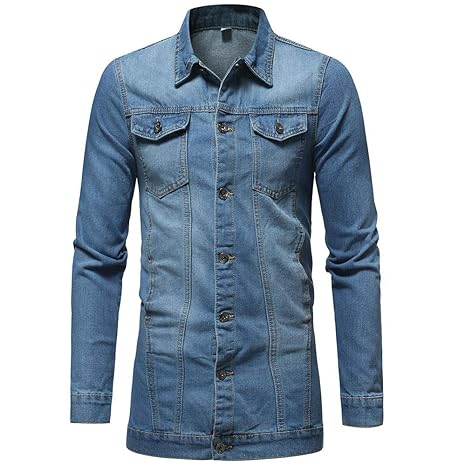 Geili Herren Jeans Jacket Biker Style Jeansjacke Vintage Washed-Out Denim Jacke Lang Sweatjacke Sweatshirt Männer Herbst Groß