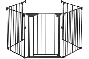 Bonnlo 120 Inches Wide Configurable Baby Gate, Fireplace Safety Fence/Guard, Adjustable 5-Panel Metal Play Yard for Toddler/Pet/Dog, Christmas Tree Fence, Includes 4 Pack of Wall Mounts, Black