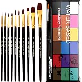 BRIMFULITE 18 Color Water Based Face Painting Kit, 10 Brush for Halloween | High Pigmented Face paint, Non-toxic Gentle Formu