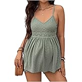 MakeMeChic Women's Maternity Cami Top Lace Eyelet Embroidery V Neck Ruffle Pregnancy Tank Tops