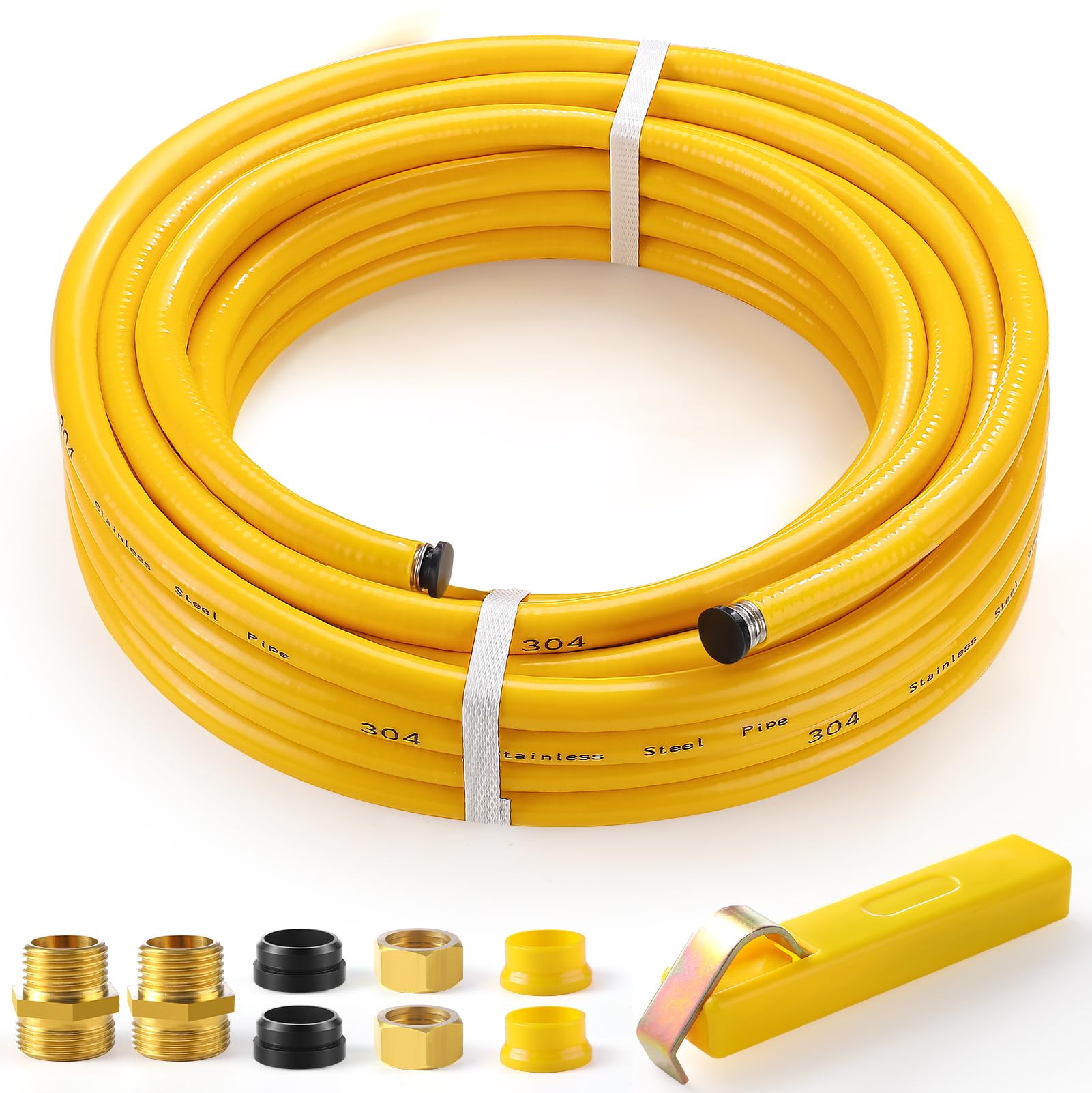 Photo 1 of 1/2" CSST Gas Line for Natural Gas & Propane | Flexible Corrugated Stainless Steel Gas Tubing with PVC Cover, Brass Fittings Included | Gas Pipe for Grills, Heaters, Stoves, Generators (33ft)